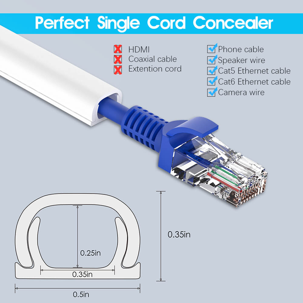 Cable Concealer On Wall Cord Cover Raceway Kit Hide & Tidy Cables Cords Wires on 
