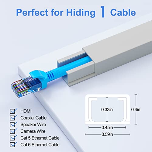 TV Cables Hider, Delamu 31.5 Cord Cover on Wall Hide TV Wires Latching  Paintable, White 