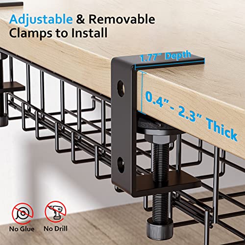 Holocky Under Desk Cable Management Tray No Drill Adjustable Cable Wire  Cord Organizer for Home Office 