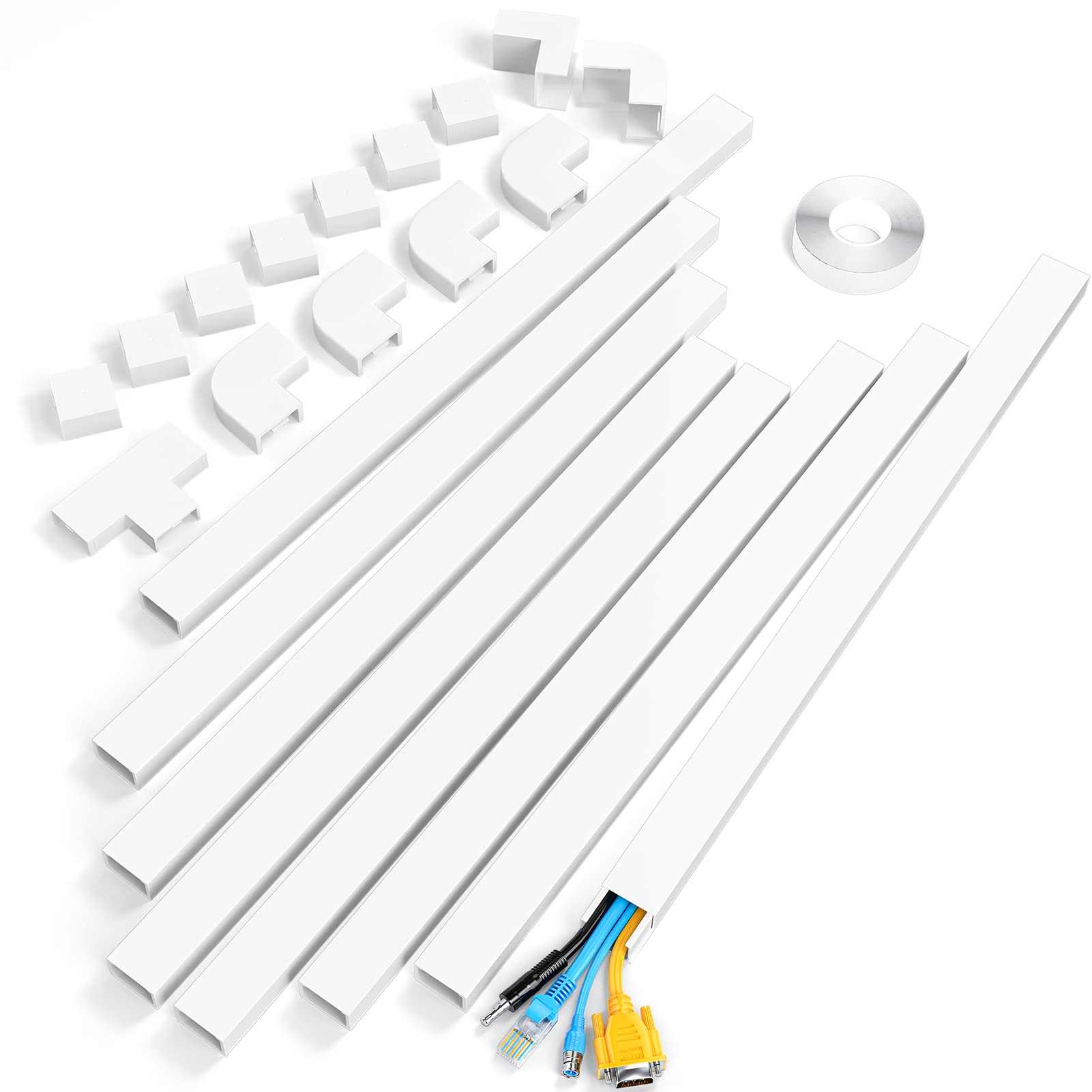 Yecaye 125 Cable Raceway Kit One-Cord Channel Cord Cover on Wall  CMC-03-Large White 
