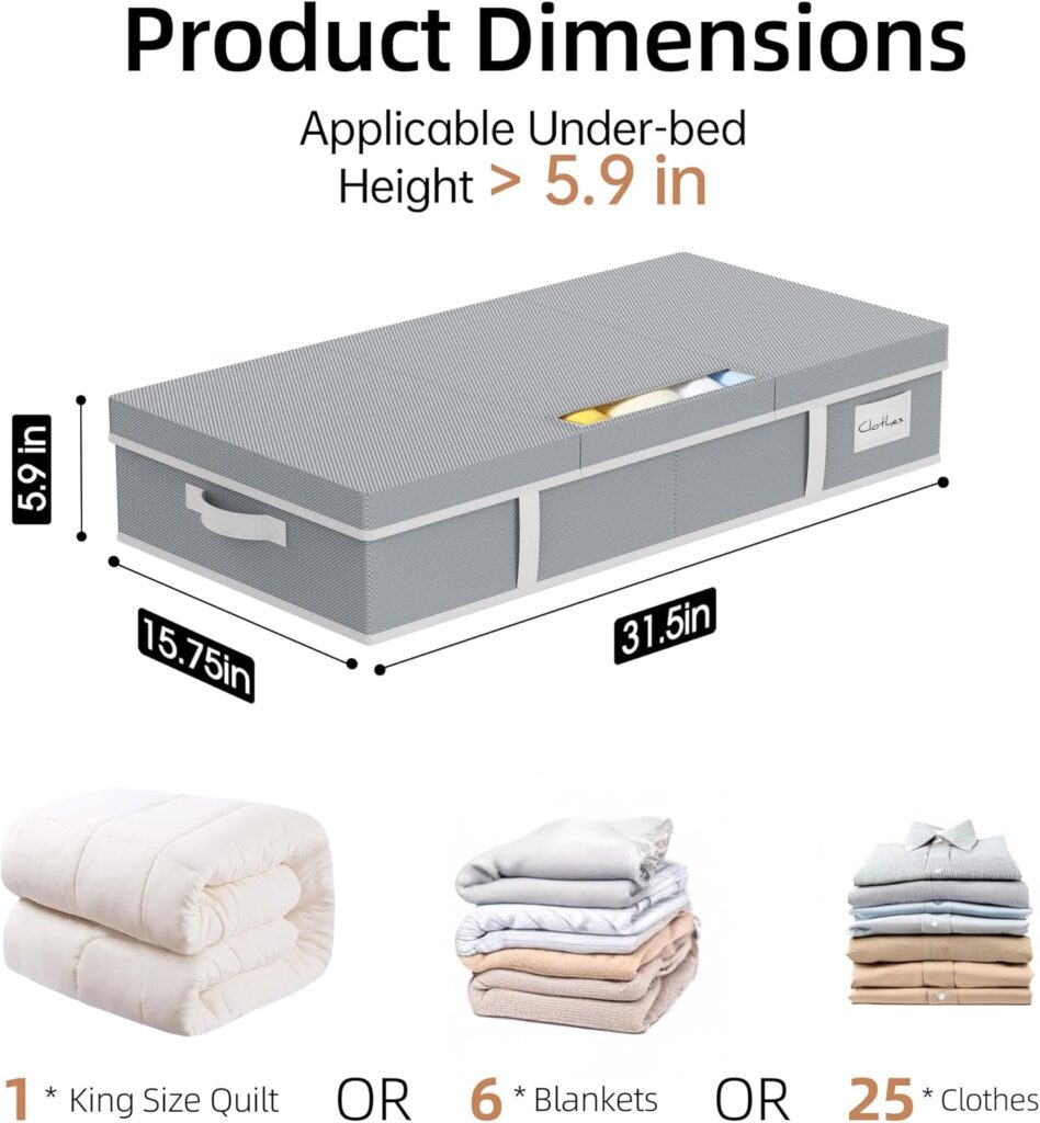 Yecaye 2 Pack Under Bed Storage Containers with Lids, Gray