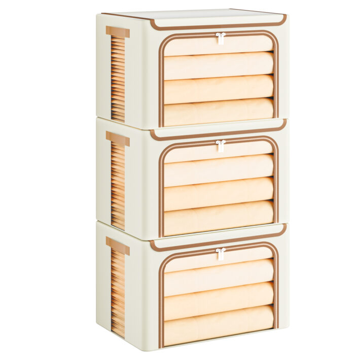 Yecaye 3-Pack 66L Clothes Storage Bins, Beige