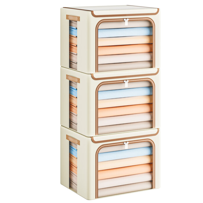 Yecaye 3-Pack 40L Clothes Storage Bins, Beige