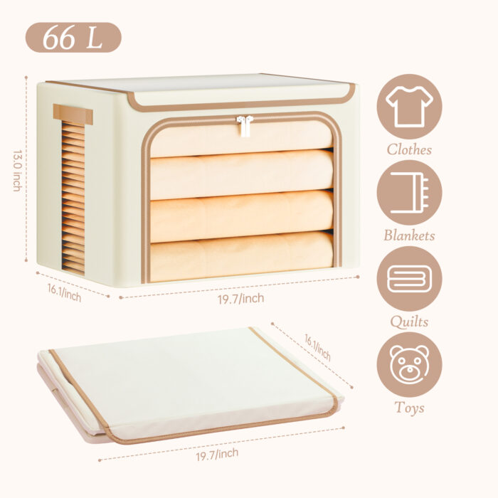 Yecaye 3-Pack 66L Clothes Storage Bins, Beige - Image 4