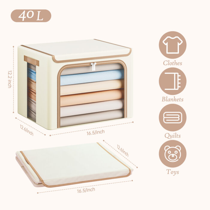 Yecaye 3-Pack 66L Clothes Storage Bins, Beige - Image 3