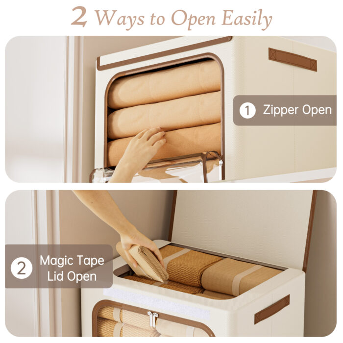 Yecaye 3-Pack 66L Clothes Storage Bins, Beige - Image 5