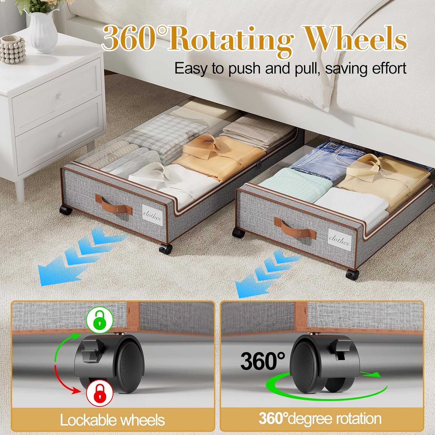 Yecaye 2 Pack 60L Under Bed Storage with Wheels - Image 3