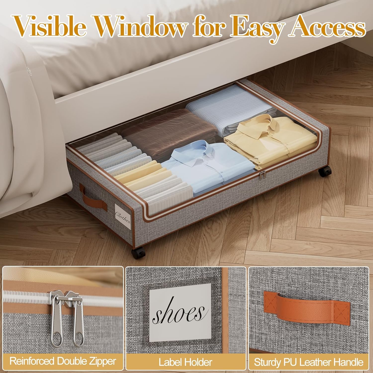 Yecaye 2 Pack 60L Under Bed Storage with Wheels - Image 4