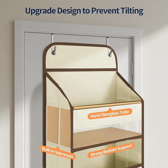 Yecaye Over The Door Organizer, Heavy Duty Hanging Organizers and Storage with 4 Large Capacity Pockets, Swing-Proof Behind The Door Storage for Bathroom Nursery Bedroom Dorm Closet, Beige,1Pc - Image 2