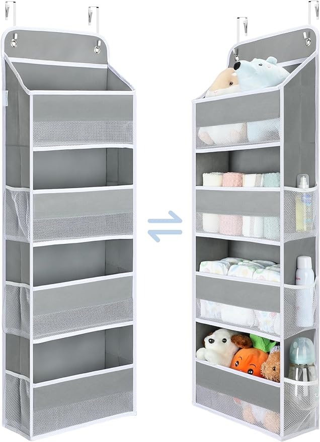 Yecaye 1 Pack Over the Door Organizer, 35.2lbs Load Toy Stuffed Animal Storage, Swing-proof Hanging Bathroom Organizers and Storage for Nursery Newborn Baby Essential Stuff Dorm Room Essentials