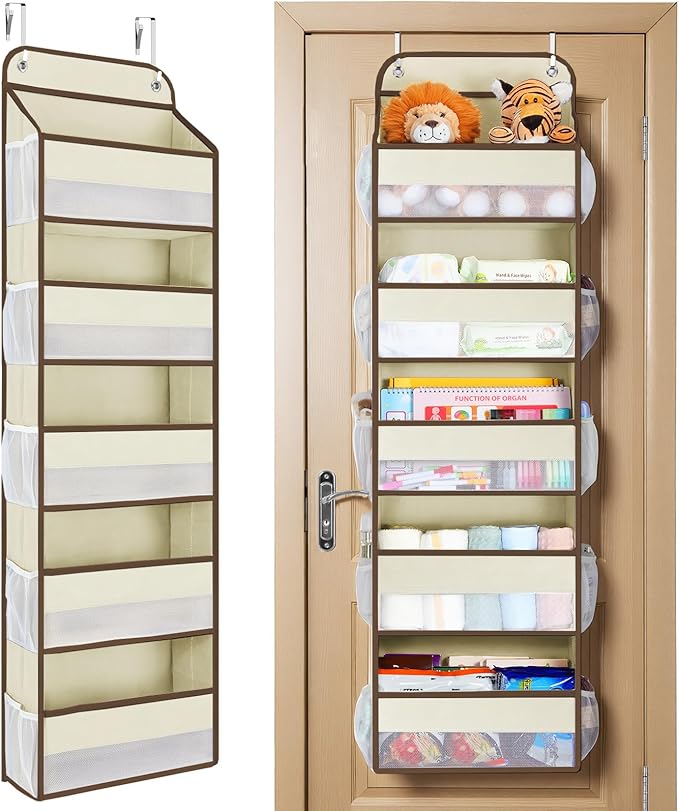 Yecaye Over The Door Organizer Storage, 5-Tier Heavy Duty Door Organizers Hanging with 10 Side Mesh Pockets, 44 lbs Load Capacity Behind Door Storage for Bathroom Nursery Bedroom Dorm Closet,Grey,1Pc - Image 5