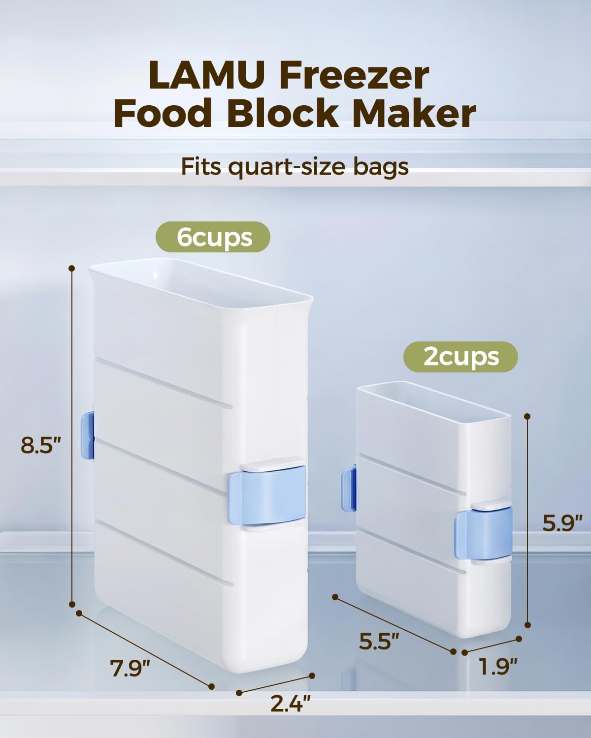 LAMU 2 Pack Freezer Food Block Maker, Large 6-Cup & Small 2-Cup Soup Cubes Freezer Mold, Meal Prep Bag Container to Freeze Soups, Sauces, Bone Broth and Leftovers - Image 2