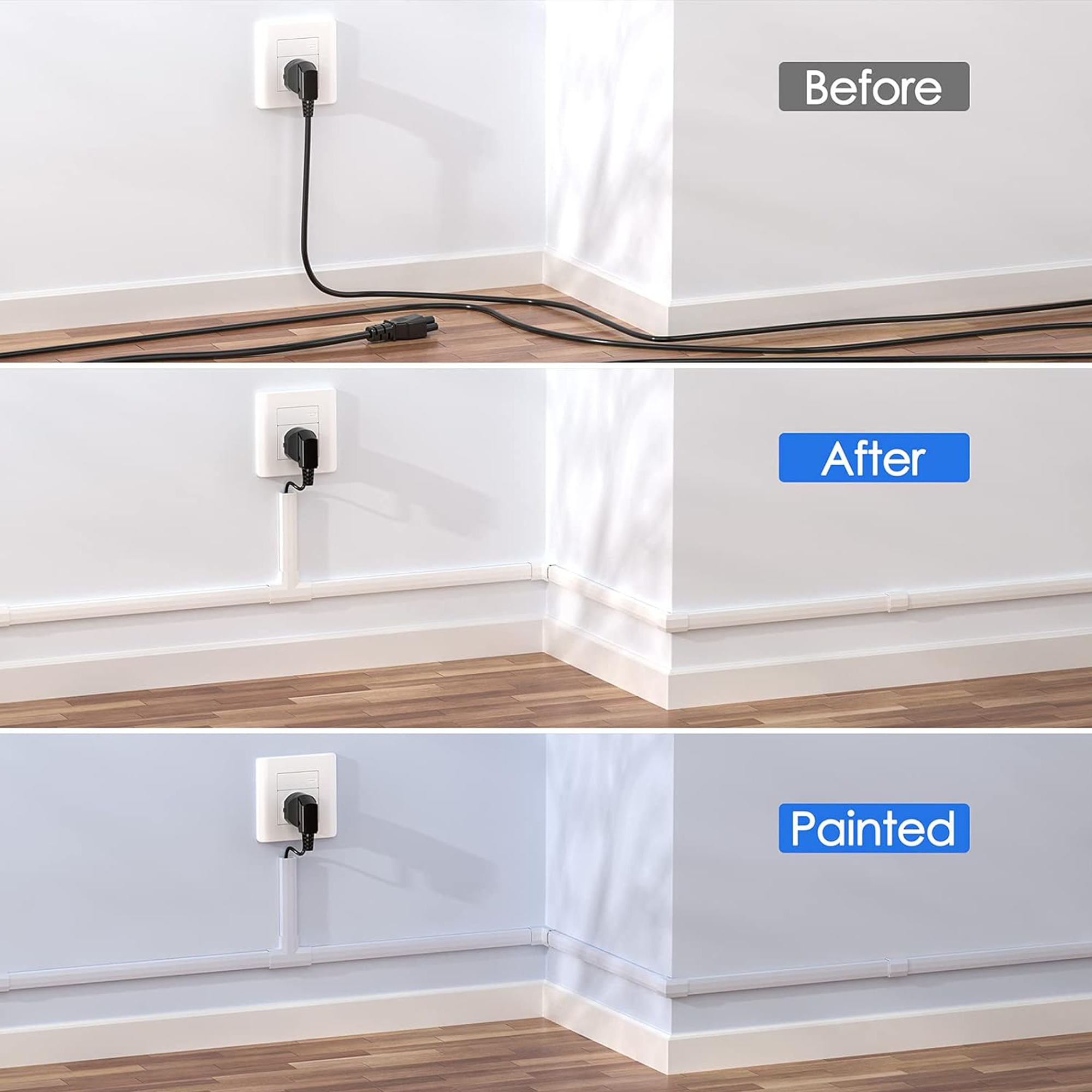 Yecaye TV Cord Hider, 236in Cord Cover, Large Cable Hider, Wire Covers for 4 Cords, Cable Raceway Wire Hider, Wire Hiders for TV on Wall, Cable Cover Cord Concealer, W1.18in H0.6in, White - Image 4
