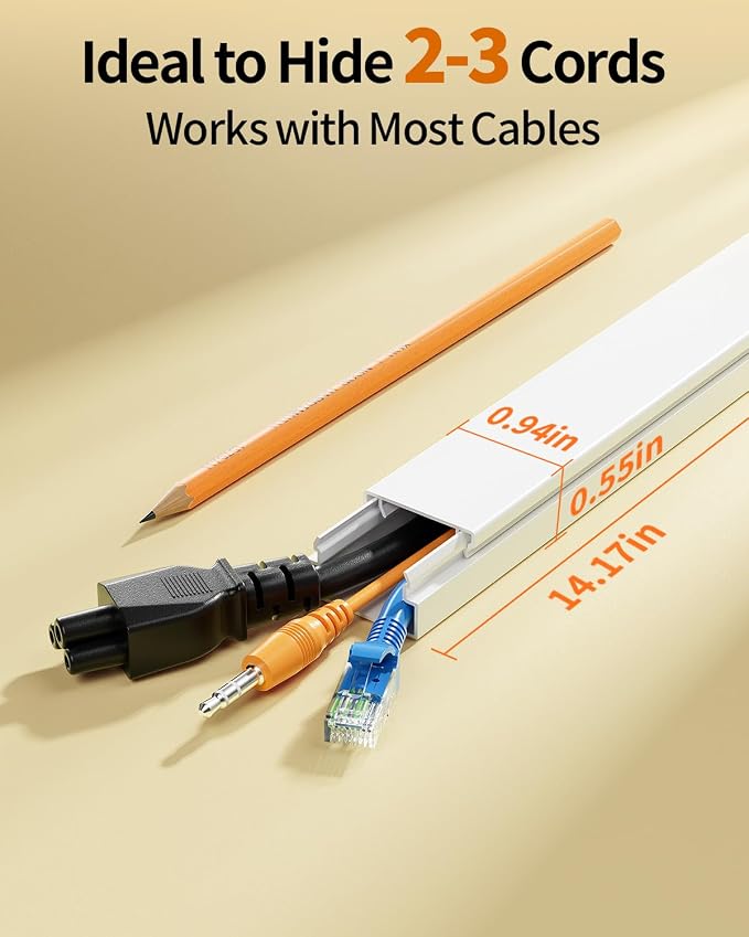 Yecaye 70.8in Cord Hider, Cord Covers for 2-3 Wires on Wall, Medium TV Cable Hider, Self-Adhesive Cable Raceway, Paintable Wire Covers for Cords on Wall, W0.94in H0.55in, White - Image 2