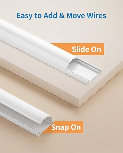 Yecaye 113in Cord Cover, Cord Hider for 1-2 Cords, Half Round Cord Covers for Wires on Wall, Adhesive Wire Hiders for TV on Wall, 8xL14.2in, W1.18 x H0.43in, White - Image 4