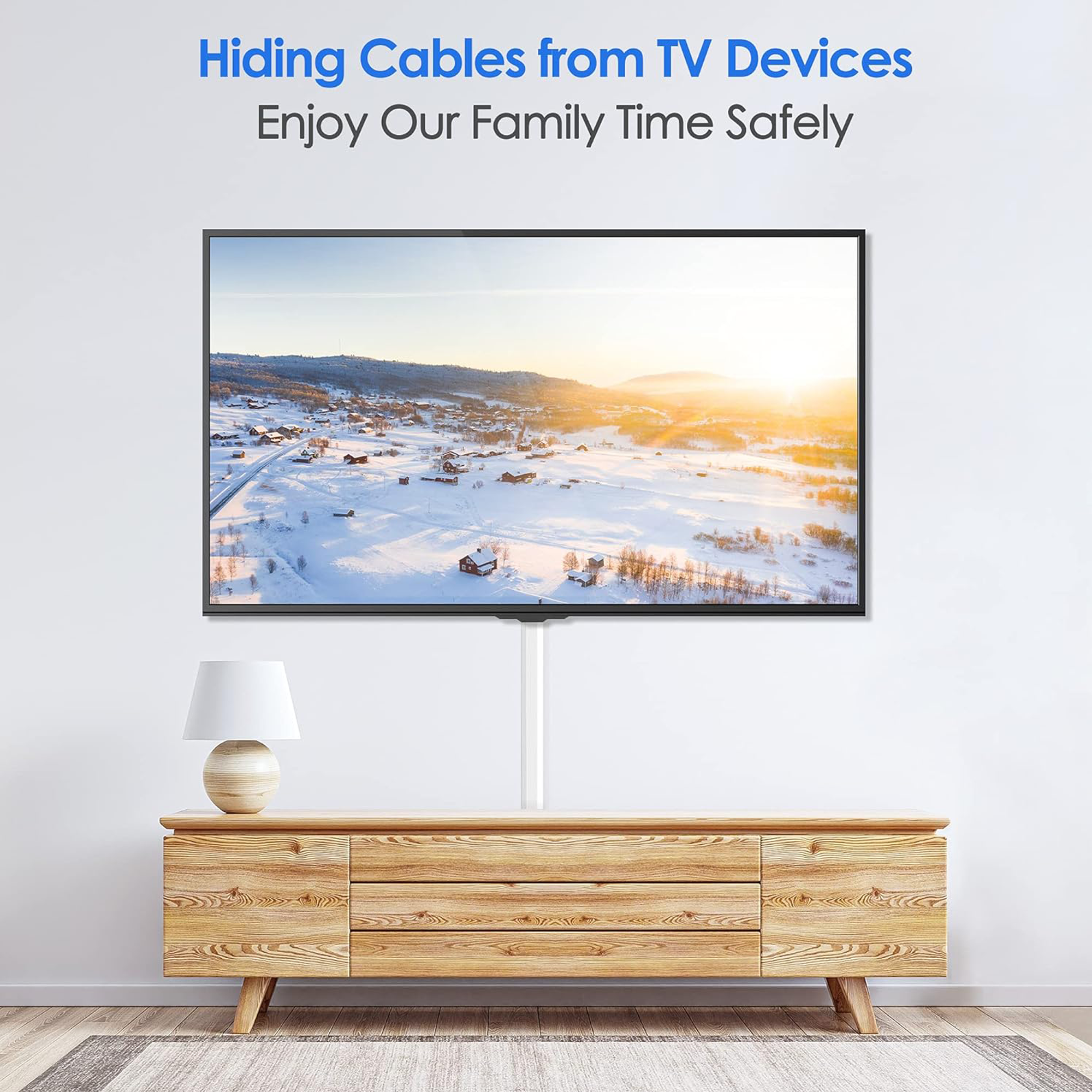 Yecaye TV Cord Hider, 236in Cord Cover, Large Cable Hider, Wire Covers for 4 Cords, Cable Raceway Wire Hider, Wire Hiders for TV on Wall, Cable Cover Cord Concealer, W1.18in H0.6in, White - Image 7
