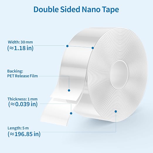 Yecaye 16.4ft Double Sided Tape Heavy Duty, Removable Strong Sticky Nano Mounting Tape, Multipurpose Adhesive Tape for Wall, Poster, Hanging Picture, Home Decor & Cable Channel, W1.18in, 1 Pack - Image 4