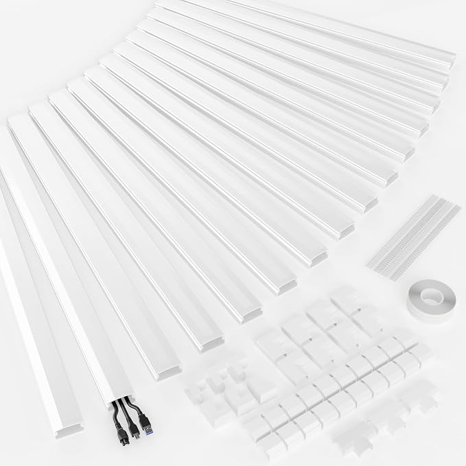 Yecaye TV Cord Hider, 236in Cord Cover, Large Cable Hider, Wire Covers for 4 Cords, Cable Raceway Wire Hider, Wire Hiders for TV on Wall, Cable Cover Cord Concealer, W1.18in H0.6in, White