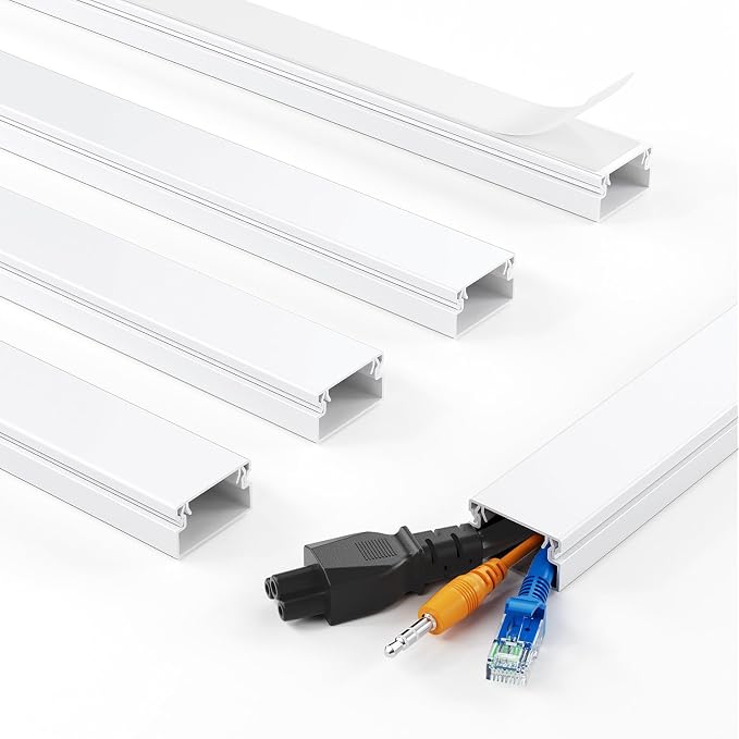 Yecaye 70.8in Cord Hider, Cord Covers for 2-3 Wires on Wall, Medium TV Cable Hider, Self-Adhesive Cable Raceway, Paintable Wire Covers for Cords on Wall, W0.94in H0.55in, White