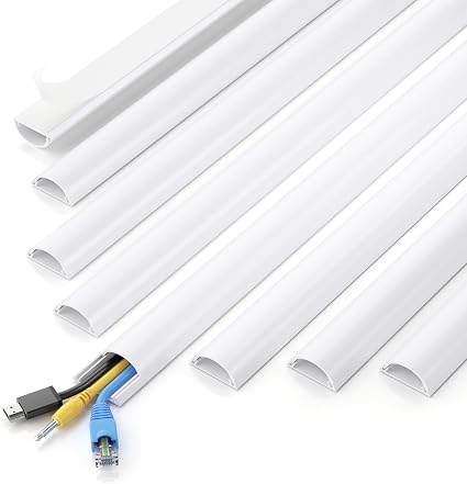 Yecaye 113in Cord Cover, Cord Hider for 1-2 Cords, Half Round Cord Covers for Wires on Wall, Adhesive Wire Hiders for TV on Wall, 8xL14.2in, W1.18 x H0.43in, White - Image 5
