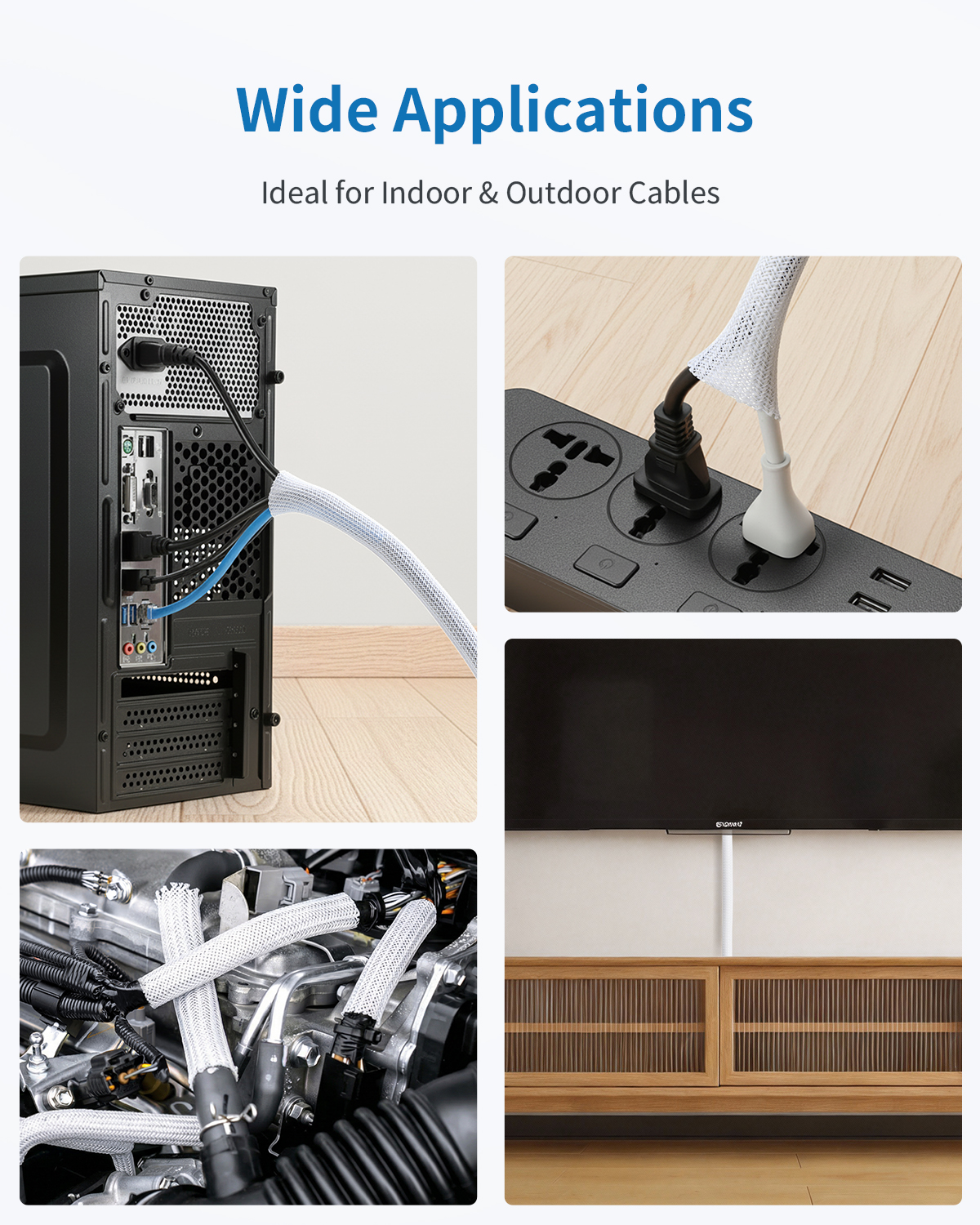 Yecaye 30ft - 1/2 inch Cord Protector Cable Sleeve, Split Braided Wire Loom Tubing for TV Computer USB Cable Power Cord, Cable Management Cord Protectors from Pets no Chew, White (with 10 Zipties) - Image 6
