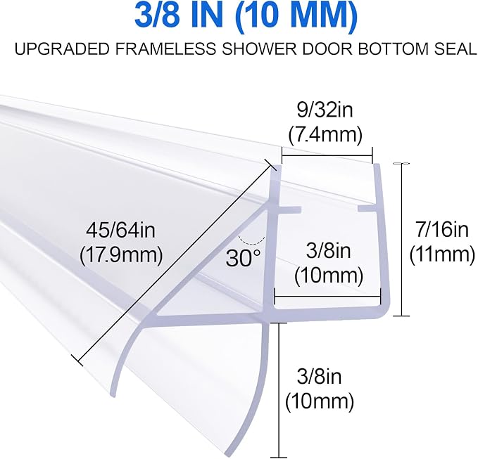 Yecaye 3 Pack 39" Frameless Shower Door Bottom Seal, 3/8" (10mm) Glass Seal Strip, Shower Door Sweep with Drip Rail, Stop Leaks and Create a Water Barrier - Image 2