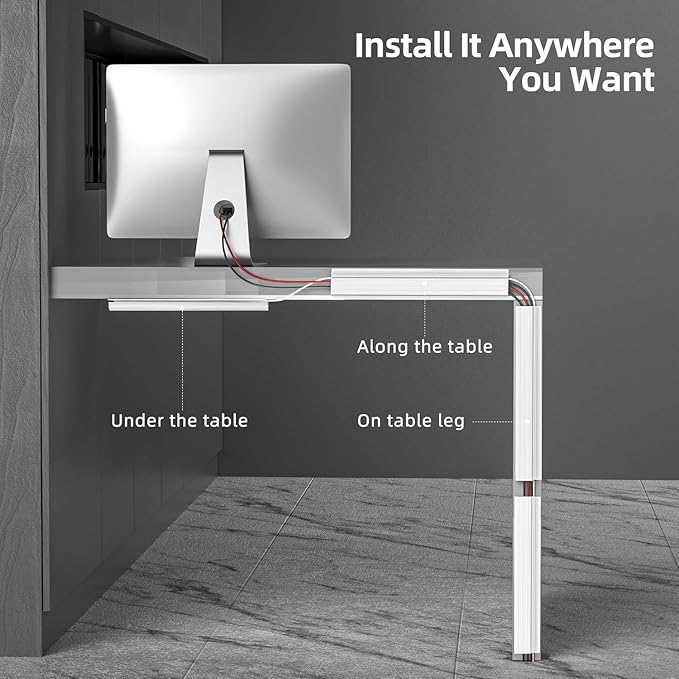 YECAYE 157in Cable Management, Cord Organizer,Easy Install Self-Adhesive Cable Organizer,Cord Management, Desk Wire Holder for Office Organization,Child and Pet Proofing, White - Image 4
