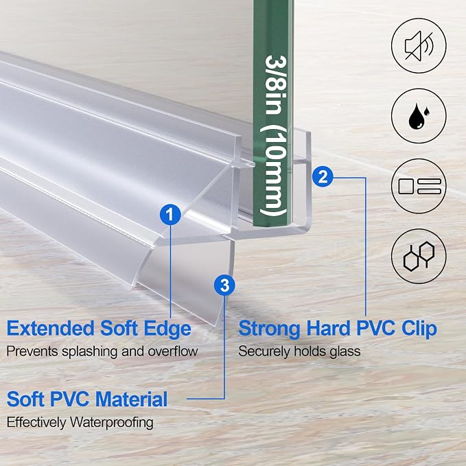 Yecaye 3 Pack 39" Frameless Shower Door Bottom Seal, 3/8" (10mm) Glass Seal Strip, Shower Door Sweep with Drip Rail, Stop Leaks and Create a Water Barrier - Image 4