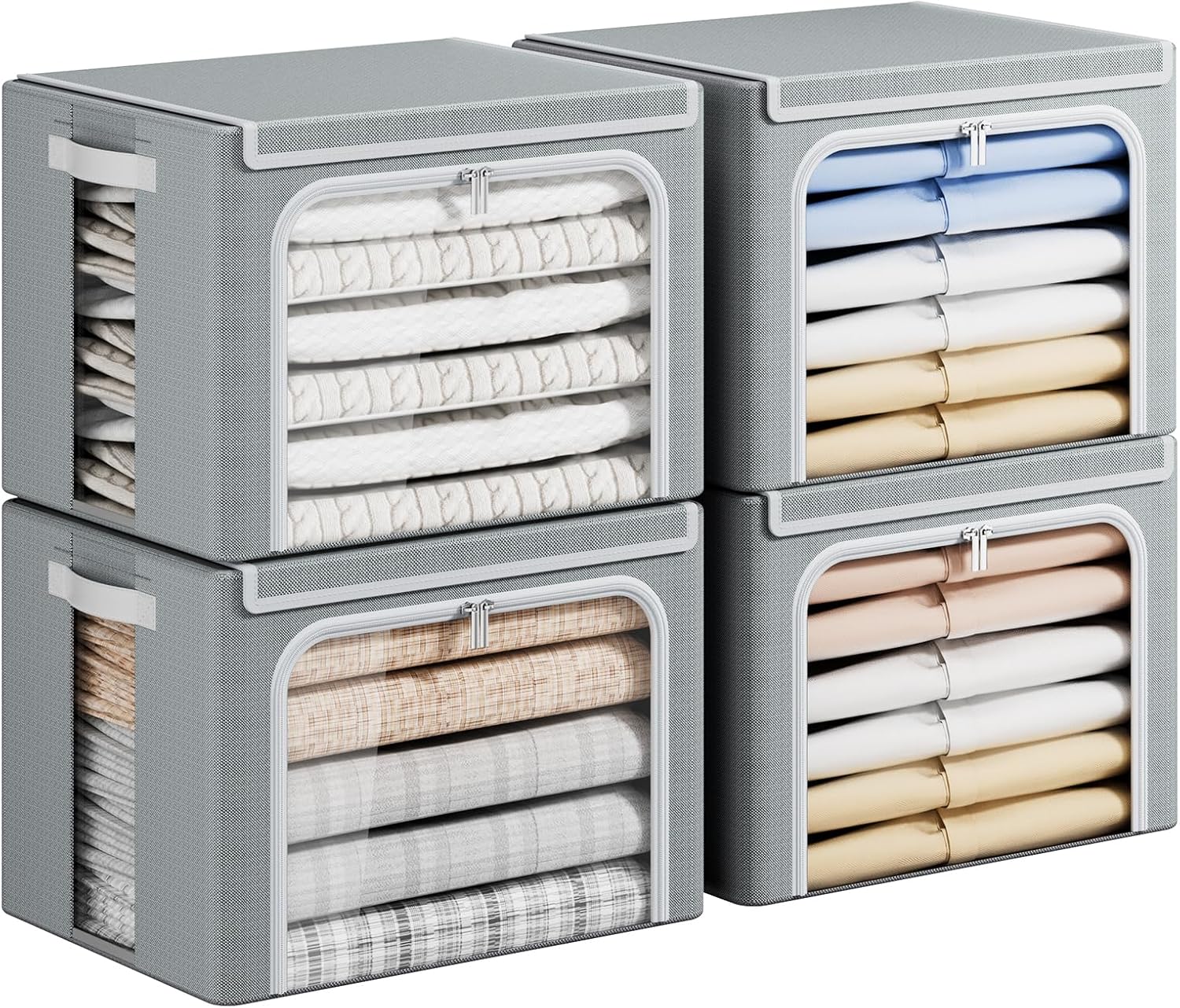 Yecaye 40L Storage Bins for Clothes Stackable, Fabric Closet Organizer with Lid, 4 Pack