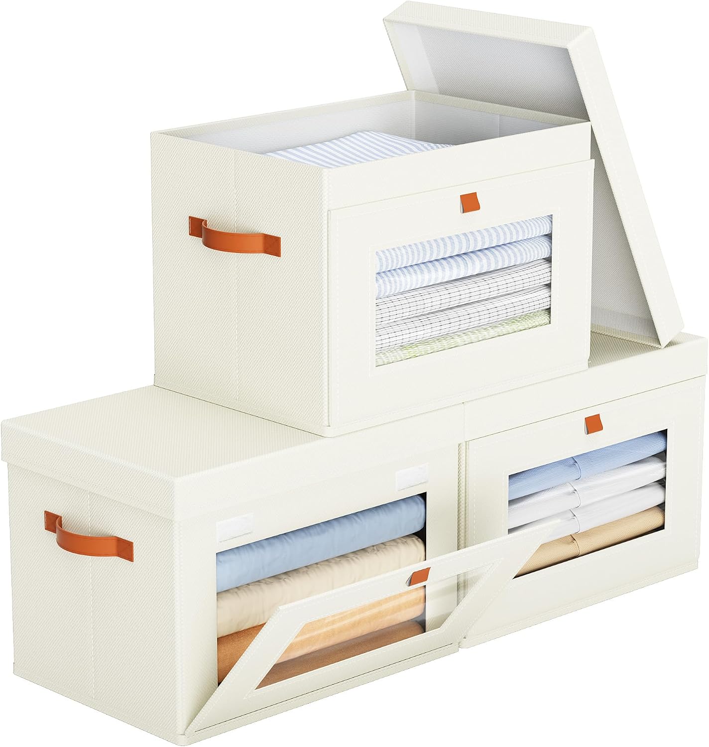 Yecaye 3 Pack 4Pack Closet Storage Bins with Lid, Clothing Storage Bins, Beige, Grey - Image 5