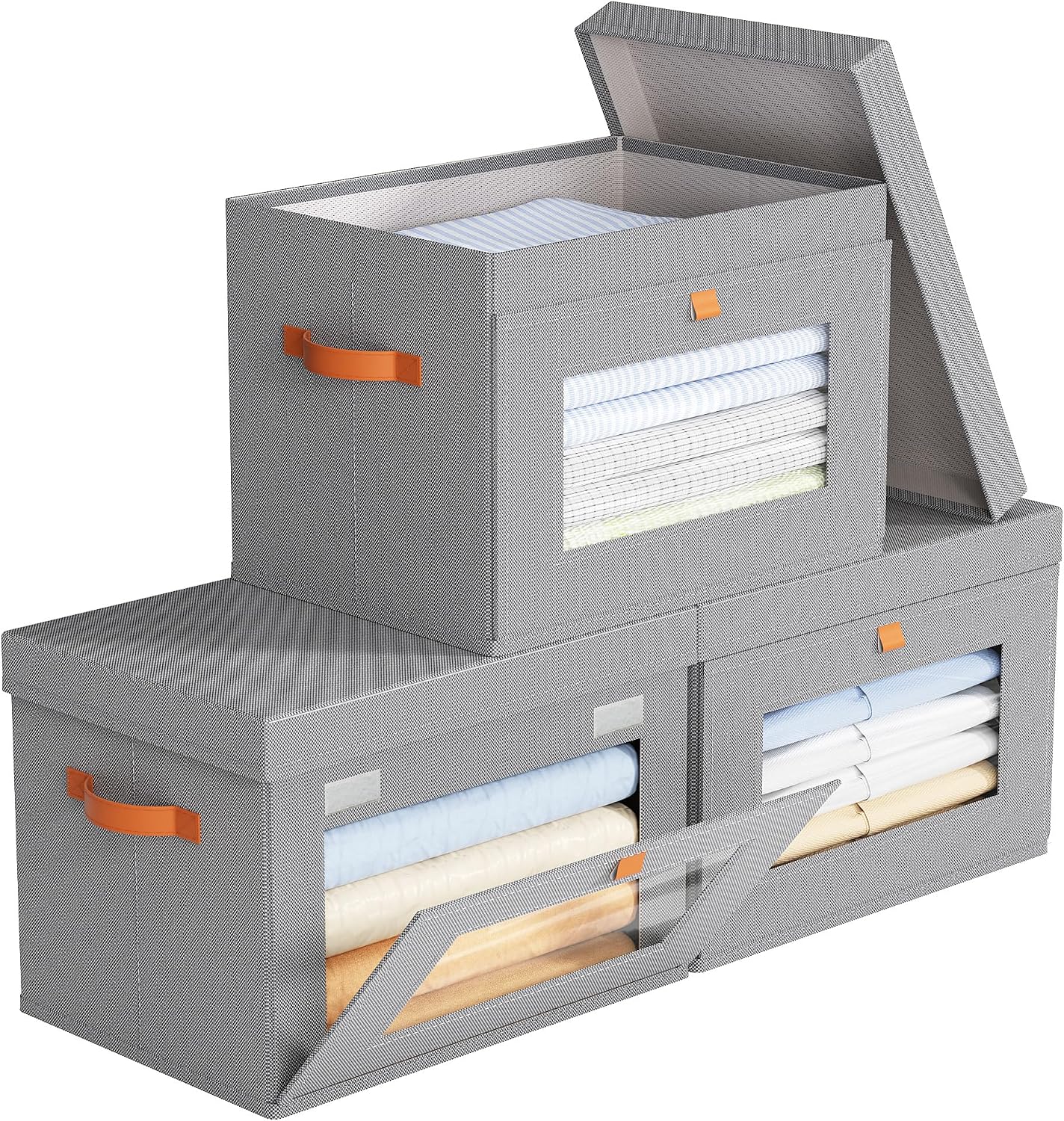 Yecaye 3 Pack 4Pack Closet Storage Bins with Lid, Clothing Storage Bins, Beige, Grey - Image 2