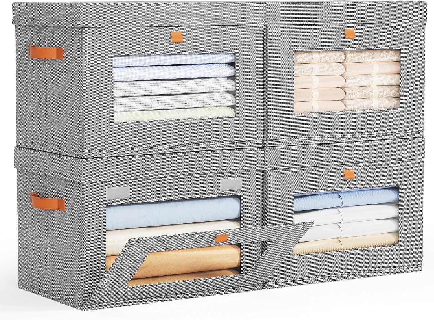 Yecaye 3 Pack 4Pack Closet Storage Bins with Lid, Clothing Storage Bins, Beige, Grey - Image 8