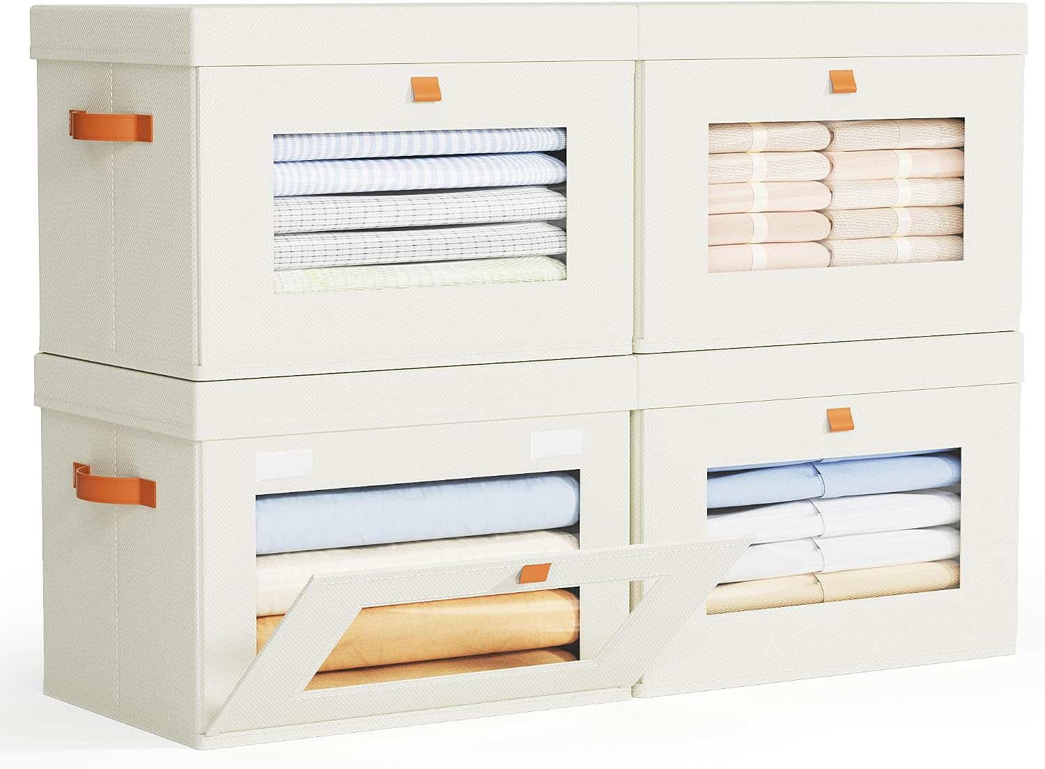 Yecaye 3 Pack 4Pack Closet Storage Bins with Lid, Clothing Storage Bins, Beige, Grey - Image 9