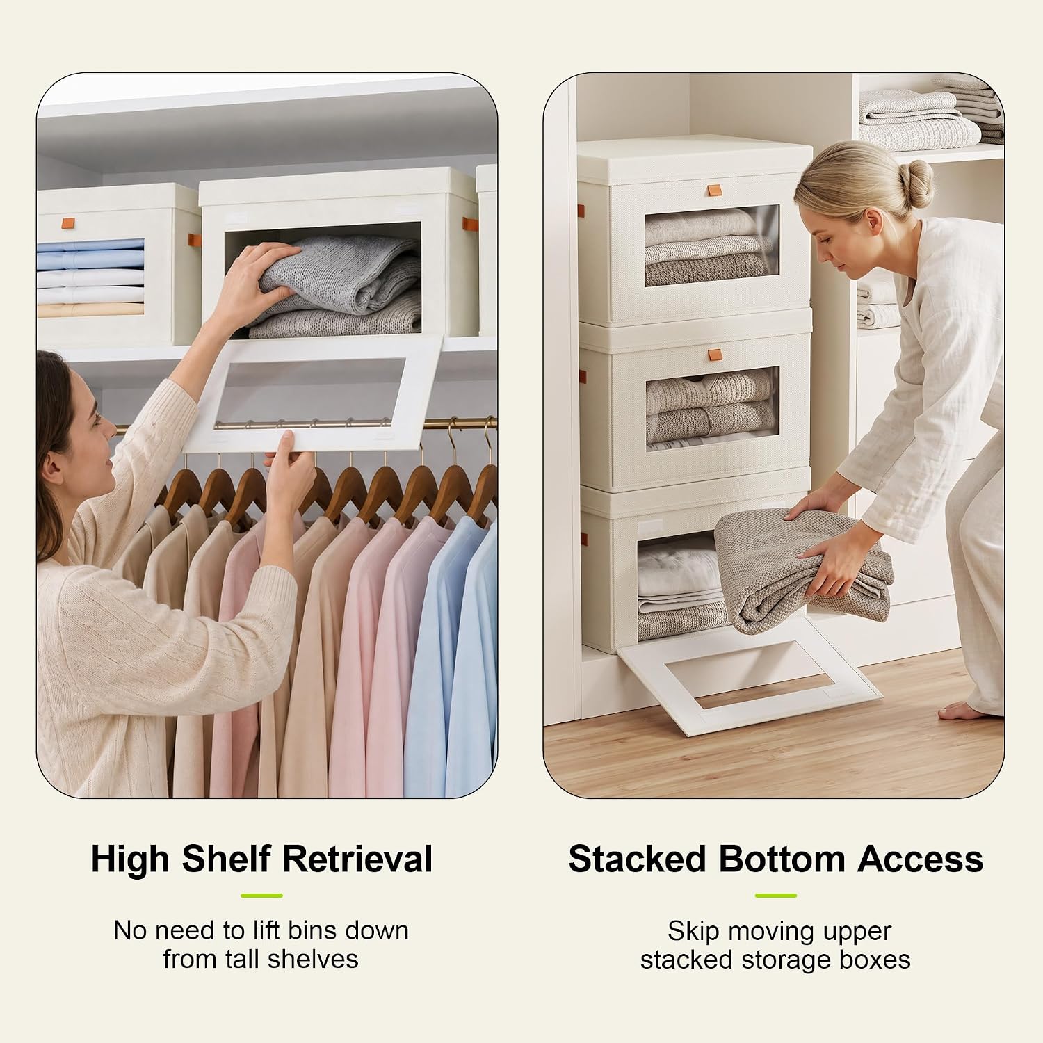 Yecaye 3 Pack 4Pack Closet Storage Bins with Lid, Clothing Storage Bins, Beige, Grey - Image 11