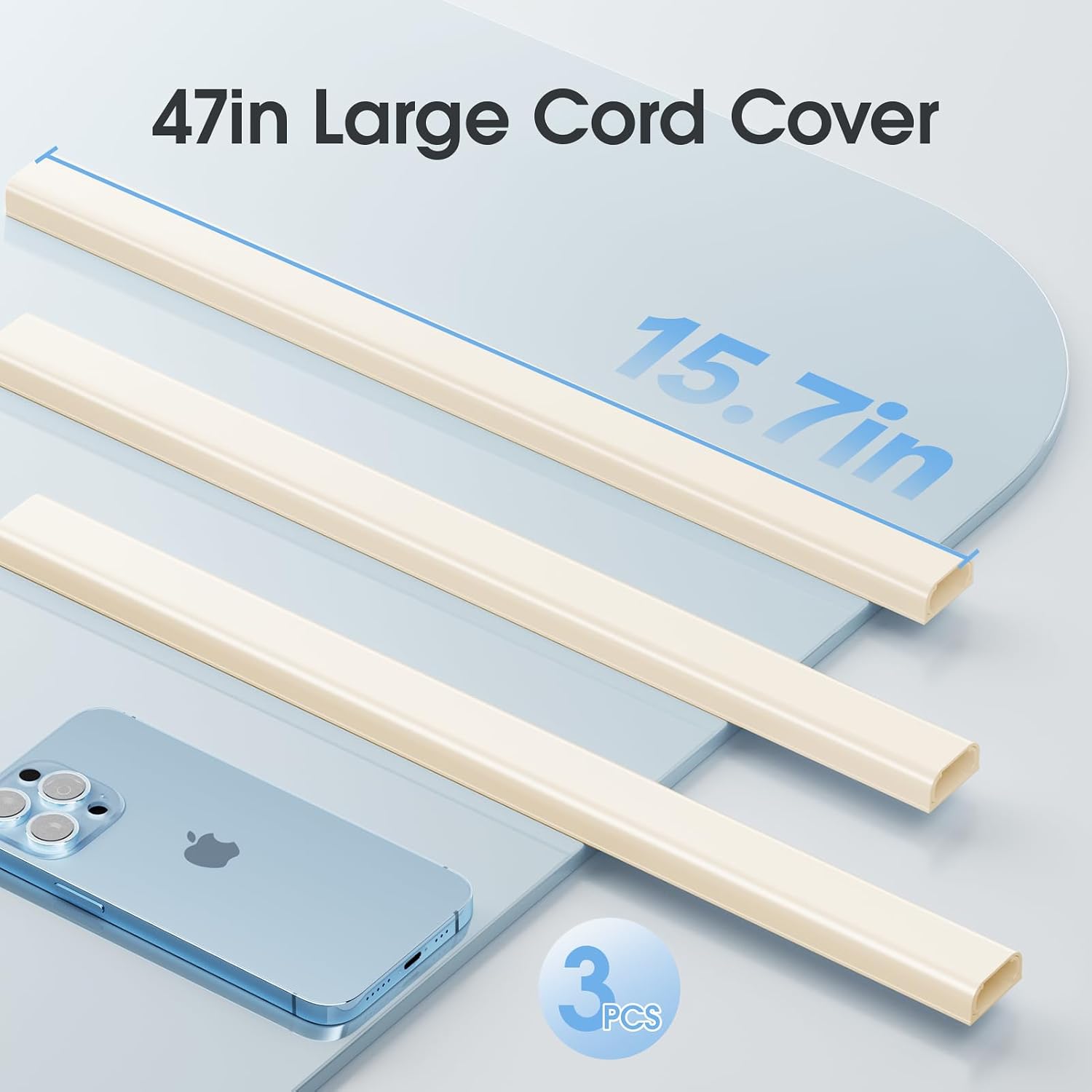 Wire Covers for 2 Cords TV on Wall, 47in Paintable Cable Hider, Medium Cable Management Kit, Cord Hiding for Wall Black, W0.95in H0.47in - Image 7