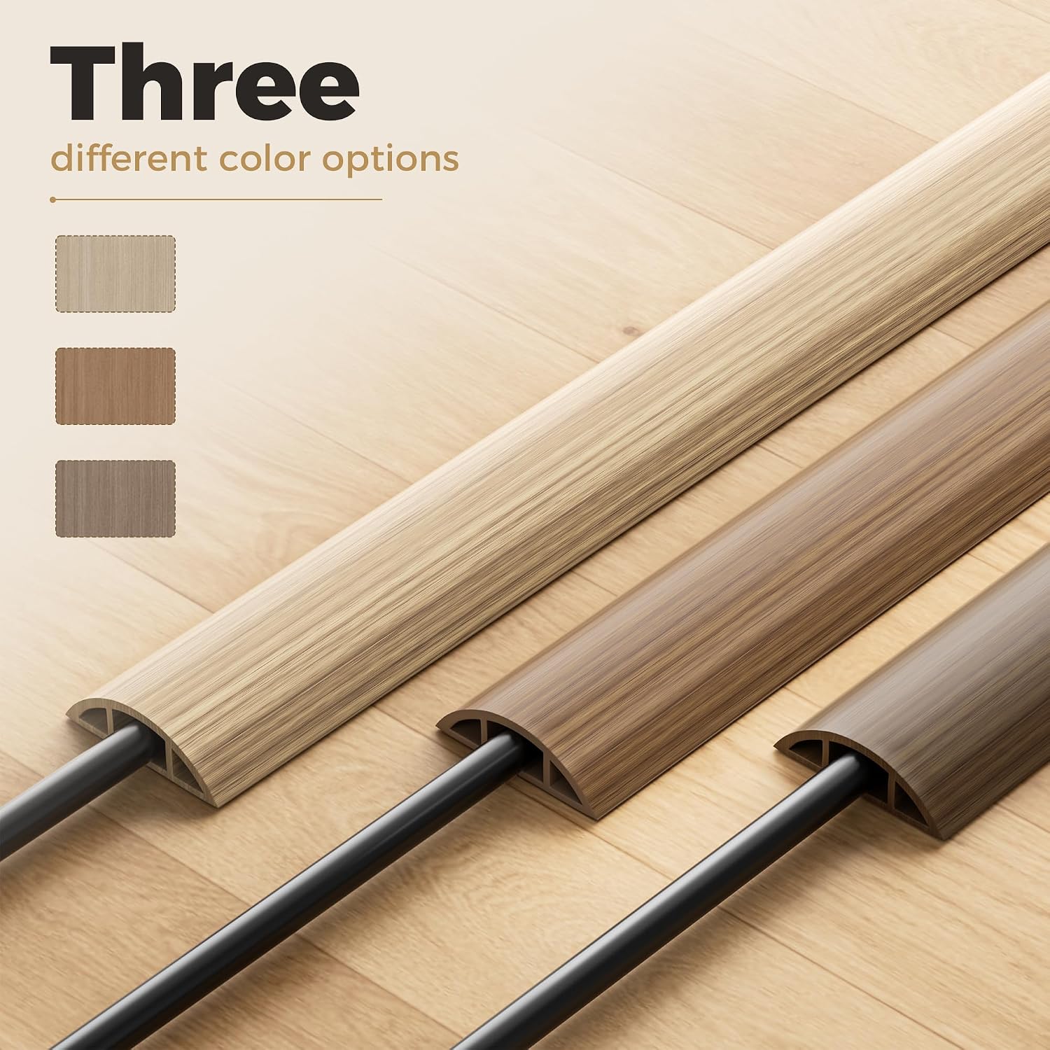 YECAYE 5ft Cord Cover, Wood Grain Cord Covers for Wires on Floor, Self-Adhesive Floor Cable Protector, Anti-Trip Extension Cable Hider, Wires Protector - Image 5