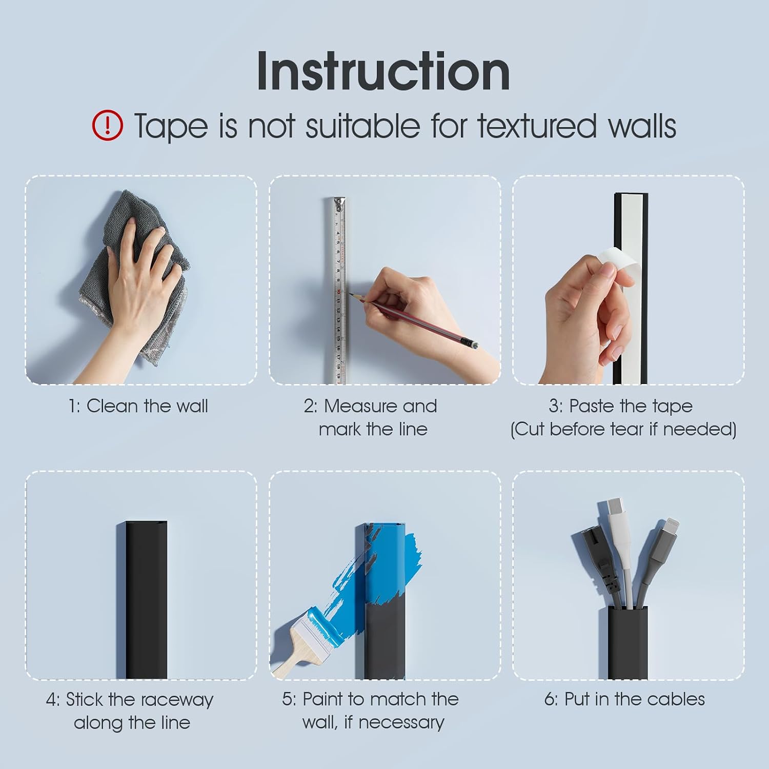 Wire Covers for 2 Cords TV on Wall, 47in Paintable Cable Hider, Medium Cable Management Kit, Cord Hiding for Wall Black, W0.95in H0.47in - Image 10