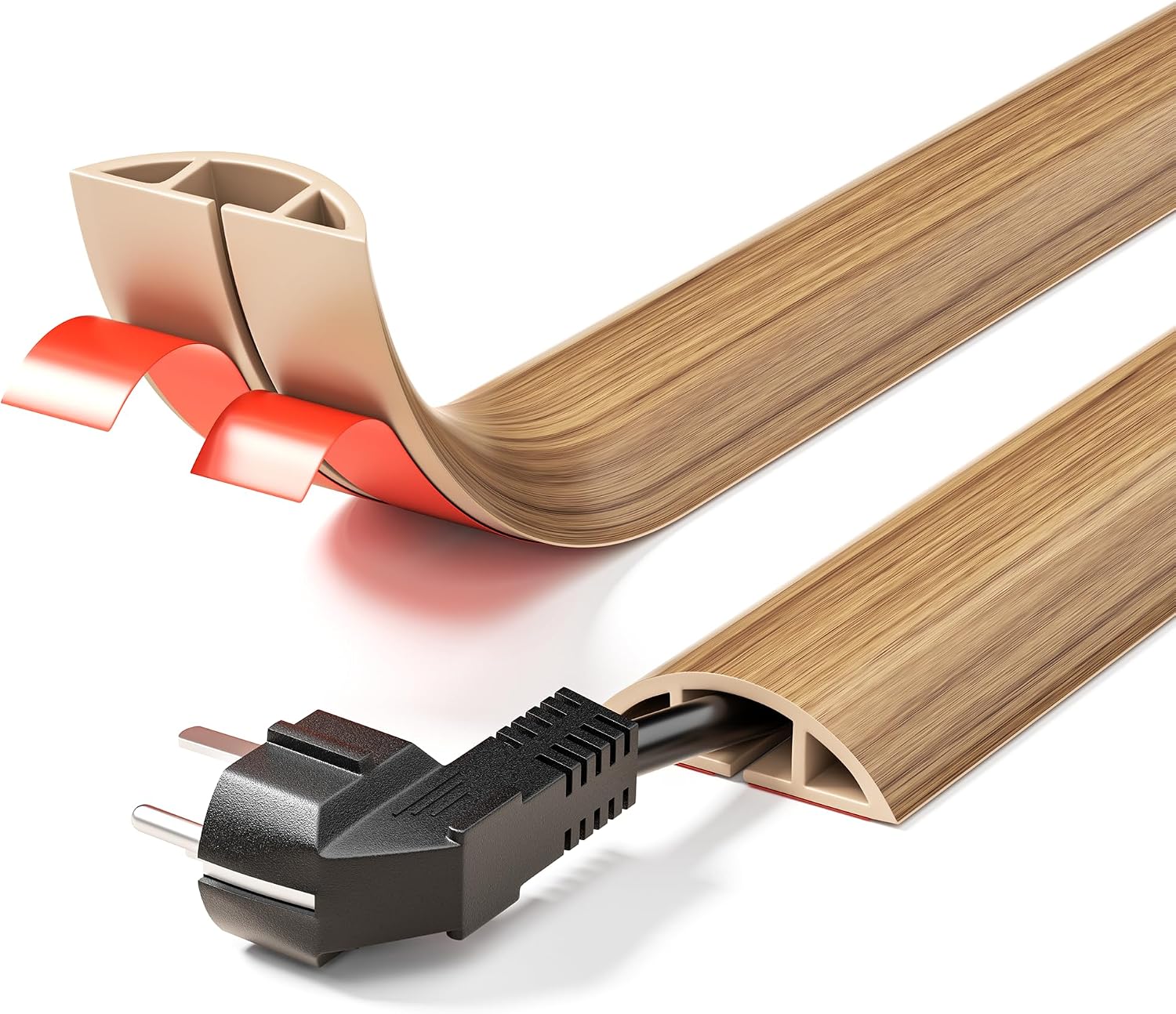 YECAYE 5ft Cord Cover, Wood Grain Cord Covers for Wires on Floor, Self-Adhesive Floor Cable Protector, Anti-Trip Extension Cable Hider, Wires Protector