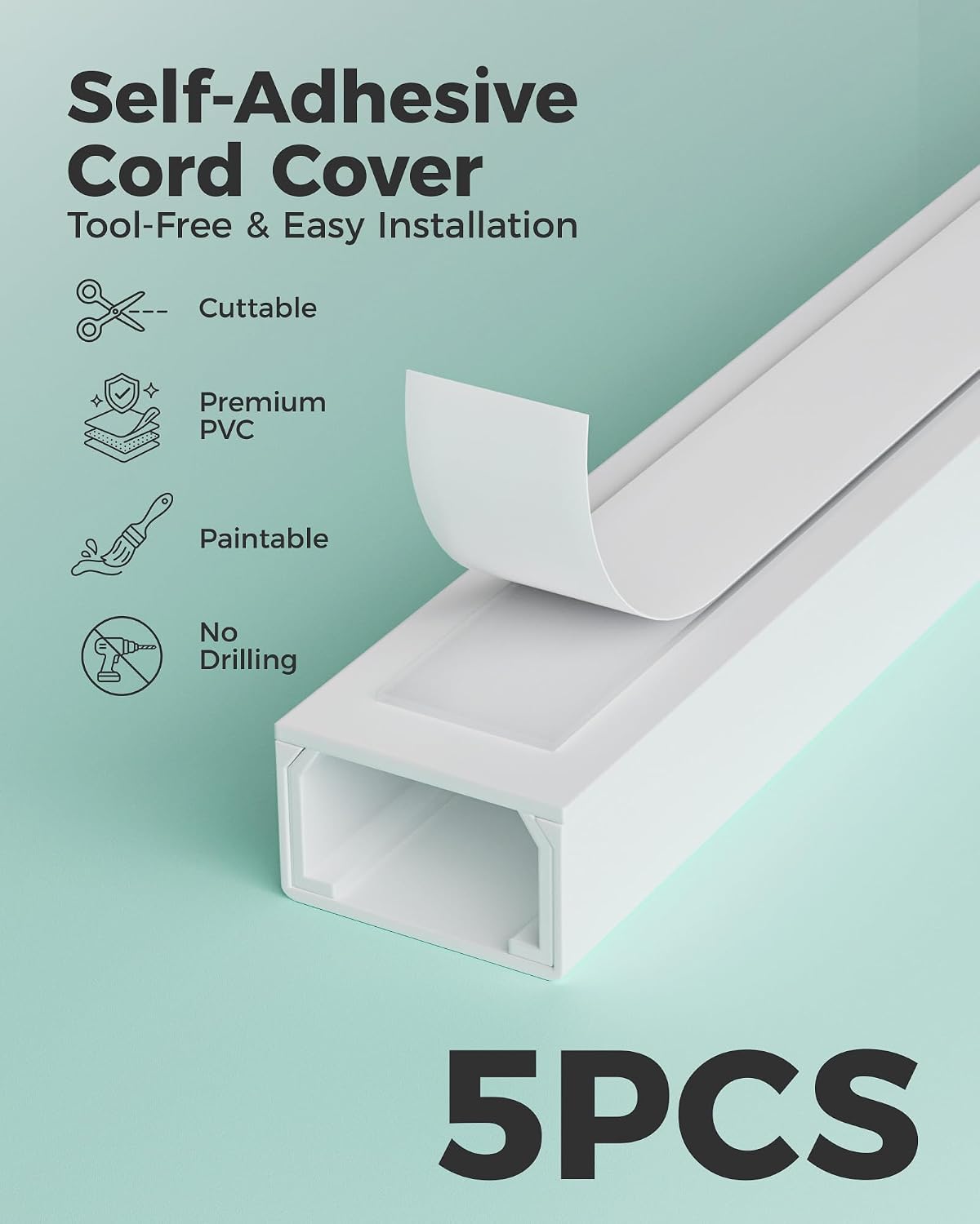 Yecaye 71in Cord Hider, Cord Covers for Wires on Wall - Image 8