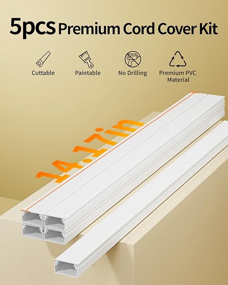 Yecaye 157.5in Cord Hider for 3-4 Wires on Wall, W1.18in H0.67in, White - Image 6
