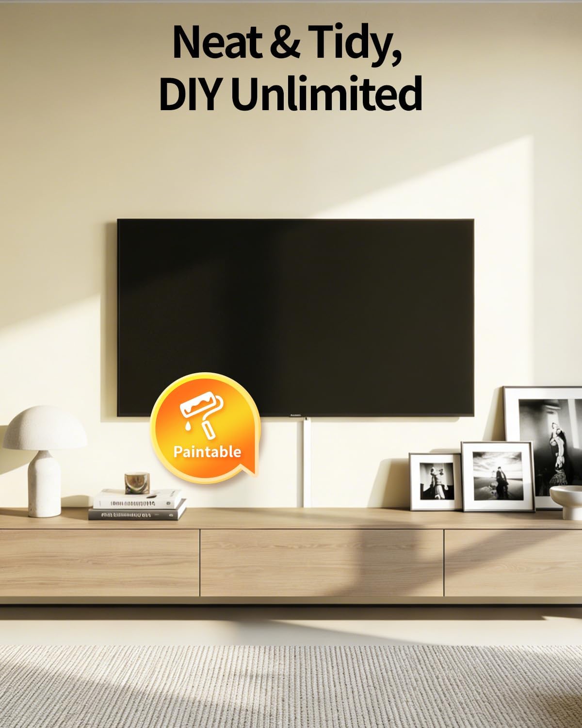 Yecaye 157.5in Cord Hider for 3-4 Wires on Wall, W1.18in H0.67in, White - Image 2