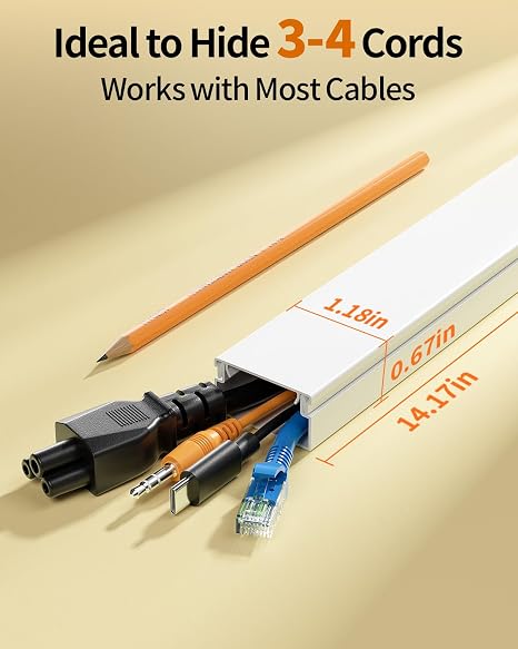 Yecaye 157.5in Cord Hider for 3-4 Wires on Wall, W1.18in H0.67in, White - Image 5