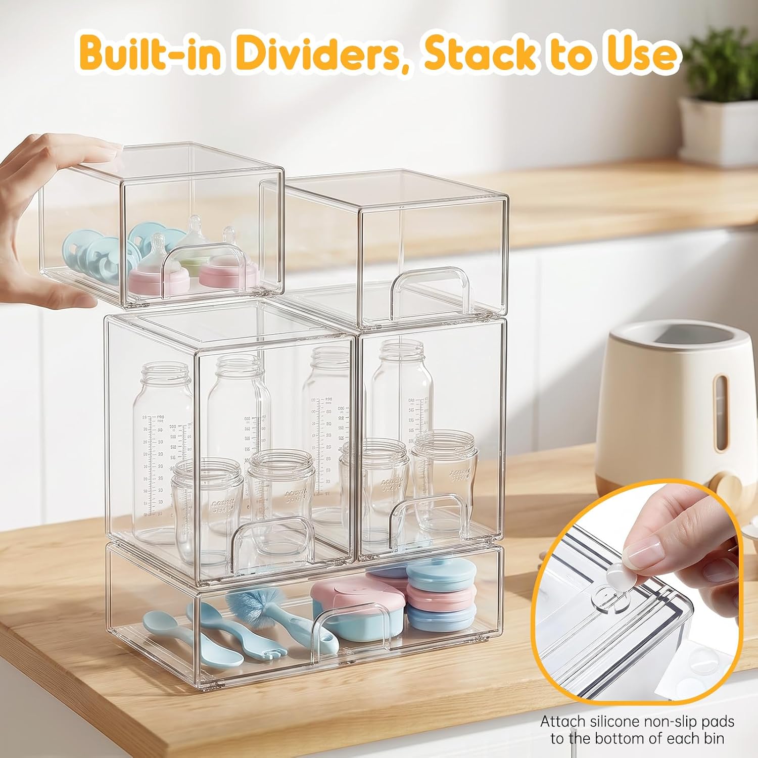 Yecaye Bottle Organizer for Countertop, 5 Pack Stackable Storage Drawers - Image 7