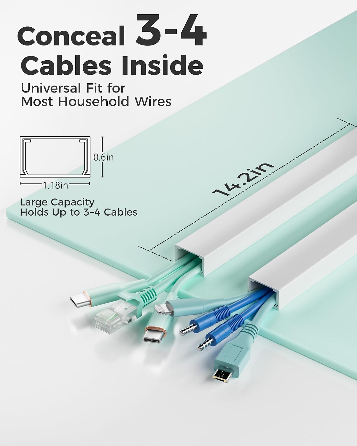 Yecaye 71in Cord Hider, Cord Covers for Wires on Wall, W1.18in H0.6in - Image 3