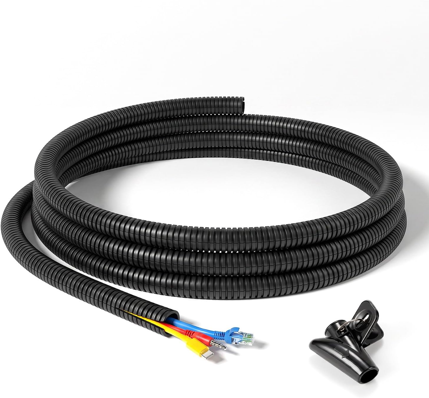 Yecaye 25ft/50ft/100ft - 1/2 inch Wire Loom Tubing with Installation Tool, Black