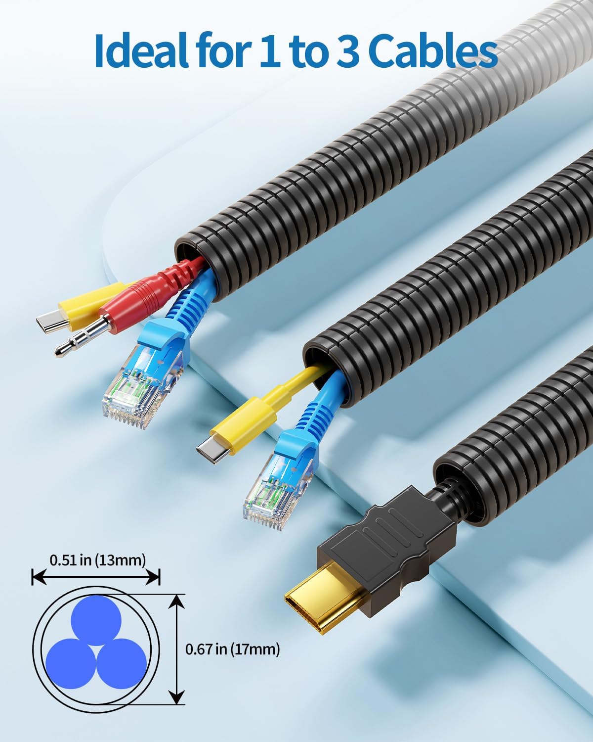 Yecaye 25ft/50ft/100ft - 1/2 inch Wire Loom Tubing with Installation Tool, Black - Image 5