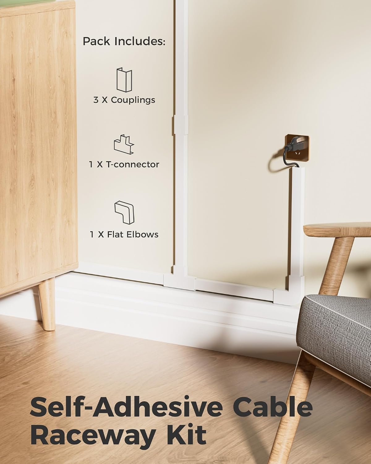 Yecaye 71in Cord Hider, Cord Covers for Wires on Wall - Image 2