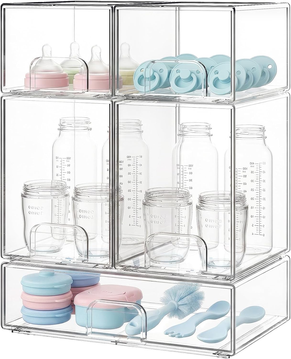 Yecaye Bottle Organizer for Countertop, 5 Pack Stackable Storage Drawers - Image 4
