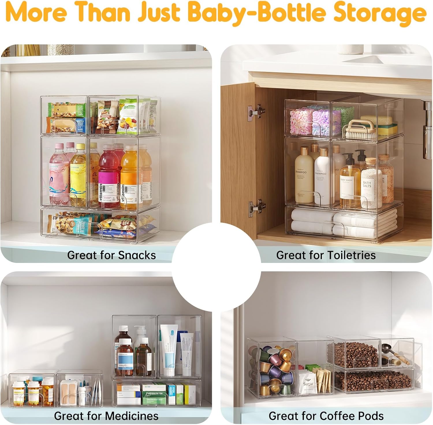 Yecaye Bottle Organizer for Countertop, 5 Pack Stackable Storage Drawers - Image 5