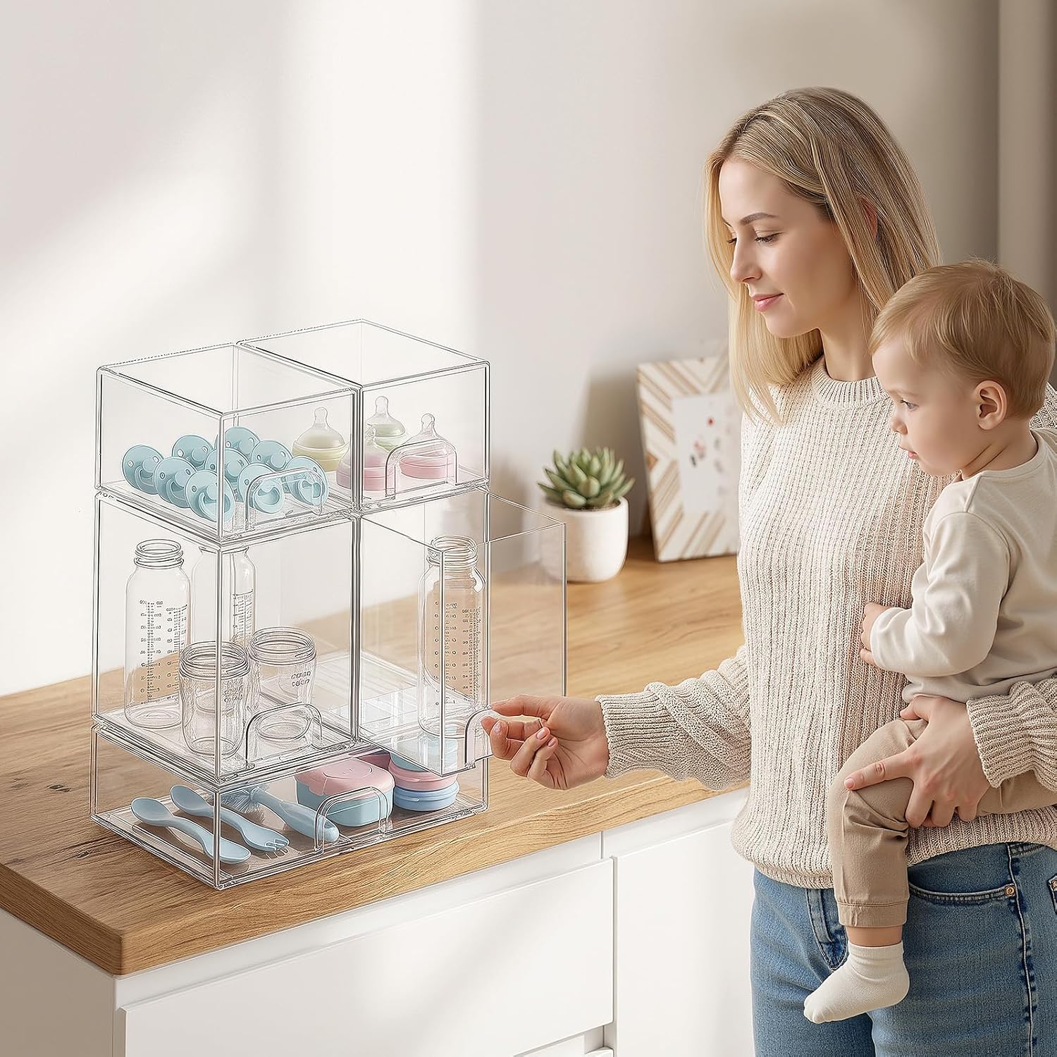 Yecaye Bottle Organizer for Countertop, 5 Pack Stackable Storage Drawers - Image 6